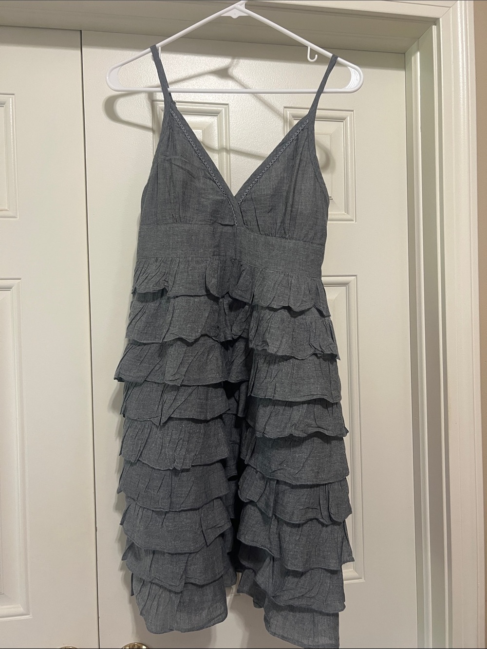 Lightweight Solitaire Denim Tiered Ruffle Mini Dress Size Small